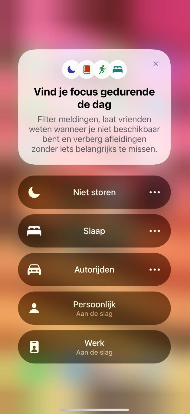 iPhone Focus functie overzicht met Niet storen, Slaap, Autorijden, Persoonlijk en Werk
