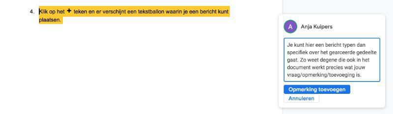 Google Drive Opmerking toevoegen