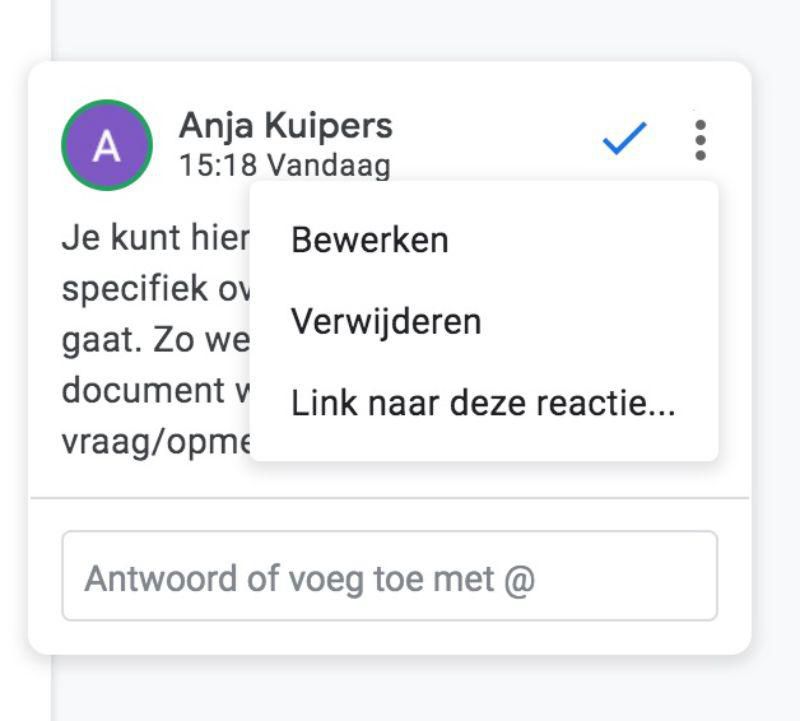 Google Drive opmerking bewerken