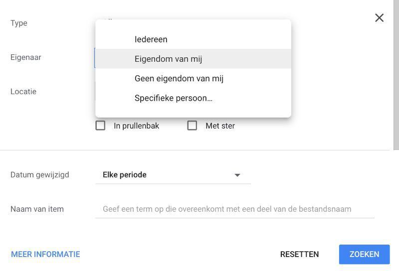 Google bestanden zoeken eigenaar van mij