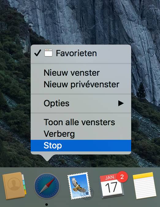 dock menu quit