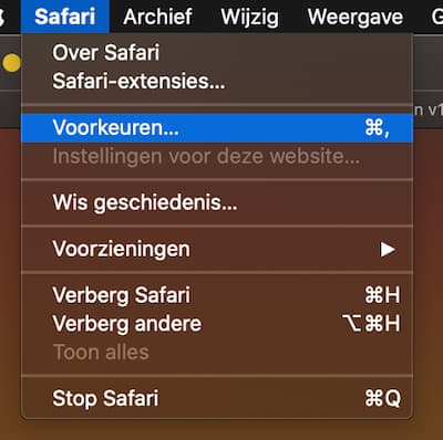 safari voorkeuren openen