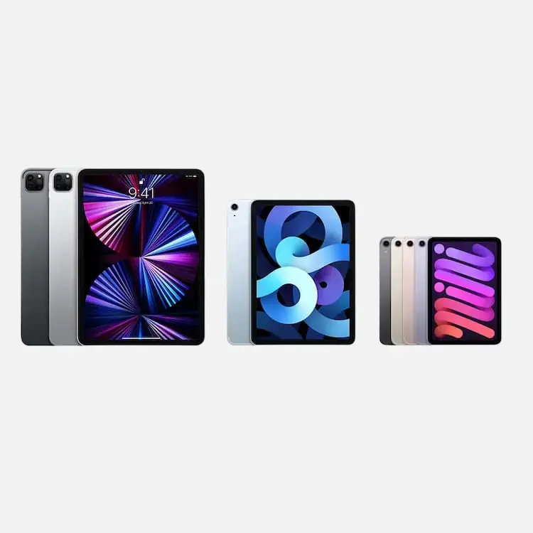 Apple iPad-familie overzicht van diverse iPad-modellen in verschillende formaten