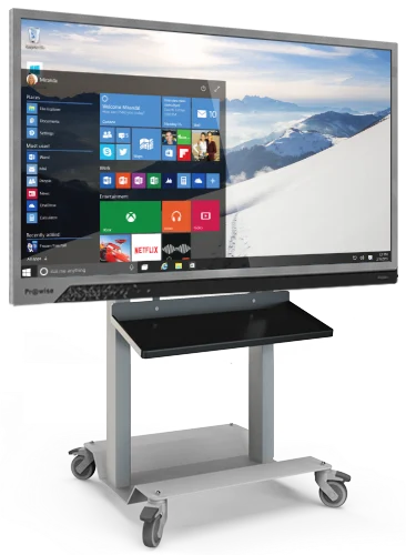 Prowise touchscreen met wielen voor mobiele weergave en groepswerk in onderwijsomgevingen