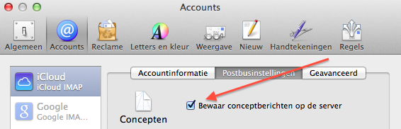 Apple mail bewaar conceptenberichten op de server