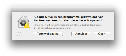 Google Drive is een programma gedownload van het internet. Weet u zeker dat u het wilt openen